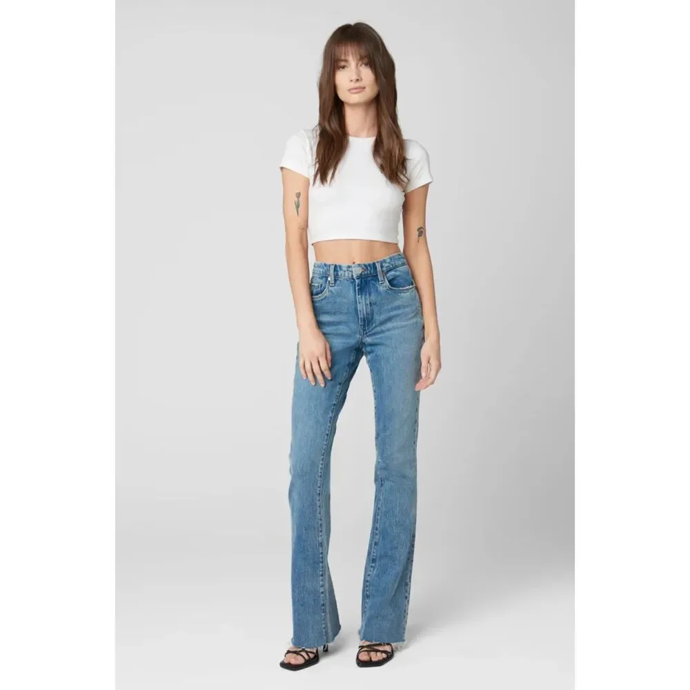 BLANKNYC The Hoyt Close Ranks‎ Medium Wash High Rise Mini Flare Denim NWT Sz 26